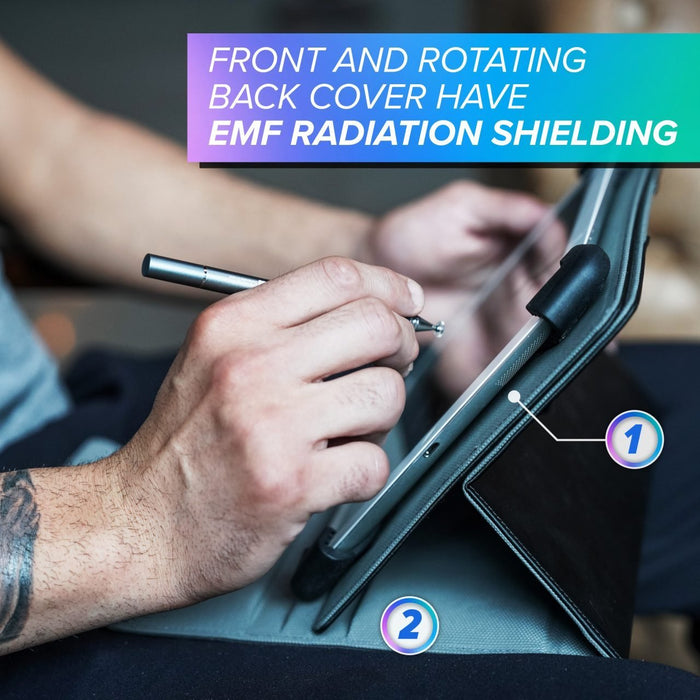 EMF Tablet Cases being used sitting down