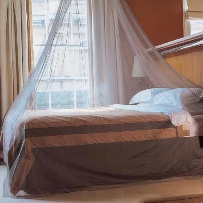 swisstulle AG® Silver Bobbinet™ Bell-Shaped 5G EMF Bed Canopy in a bedroom setting