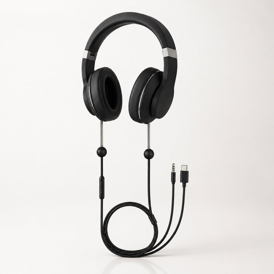 DefenderShield over-ear air tube headphones with noise-isolating cushions