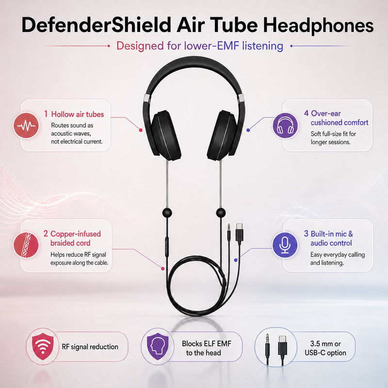 DefenderShield® EMF Protection Air Tube Headphones