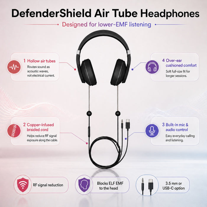 DefenderShield® EMF Protection Air Tube Headphones