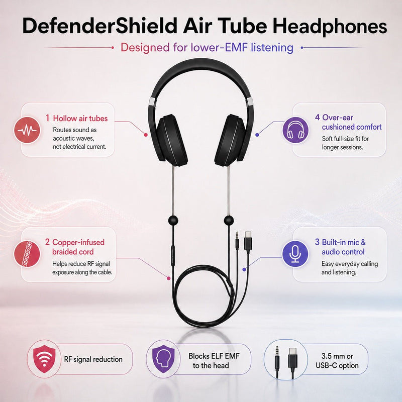 DefenderShield® EMF Protection Air Tube Headphones-Air-Tube Headphones-DefenderShield