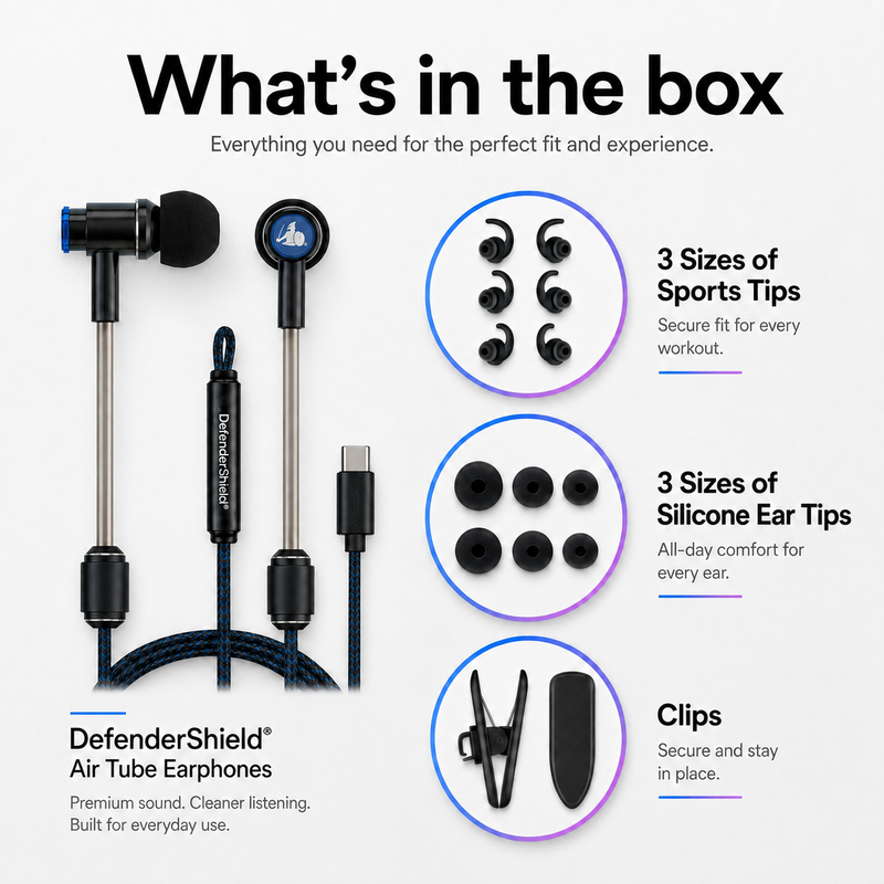 DefenderShield® USB-C EMF Protection Air Tube Earphones