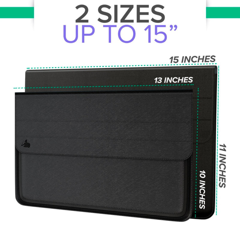 DefenderShield® Cybersecurity RFID EMF Protection Laptop Sleeve showing two different sizes