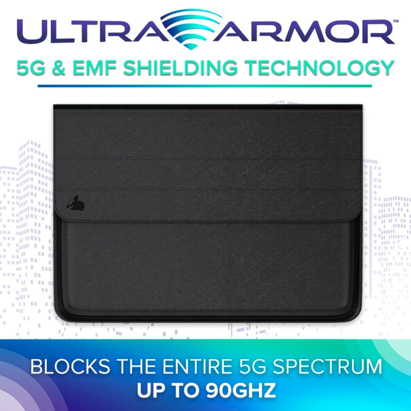 DefenderShield® Cybersecurity RFID EMF Protection Laptop Sleeve with ultra armor technology emphasis