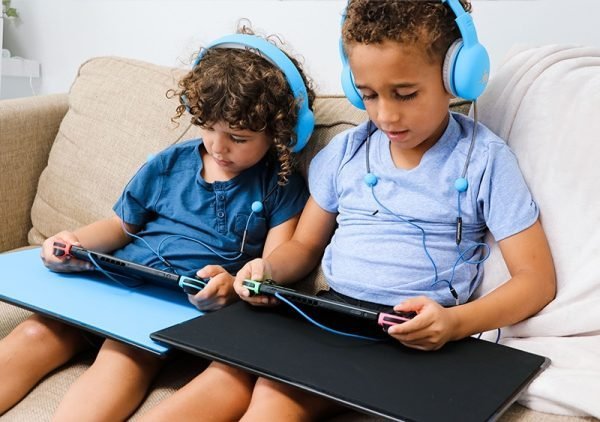 Air-Tube Headphones being worn by two children