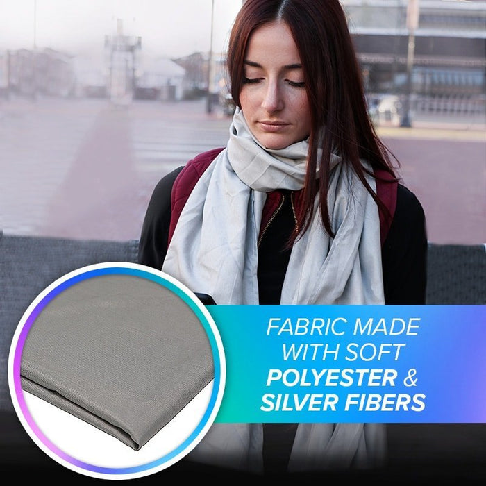 EMF Scarf worn by a women outside whilst working