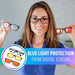blue light blocking glasses being used by women