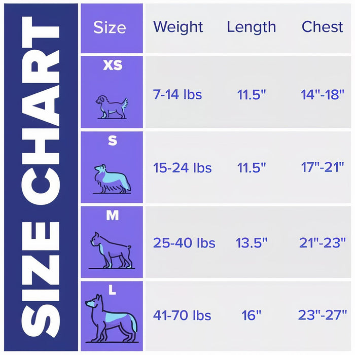 EMF Pet Vest size chart