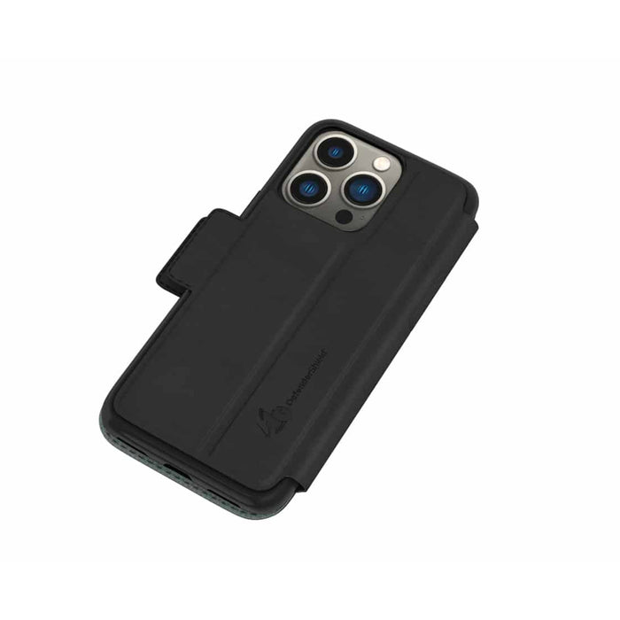 DefenderShield SlimFlip® iPhone 13 Series 5G EMF Phone Case closed view from back
